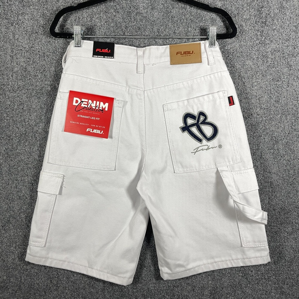 NWT Y2K Vibes FUBU White Denim Cargo Carpenter Jorts Shorts Mens Size 30